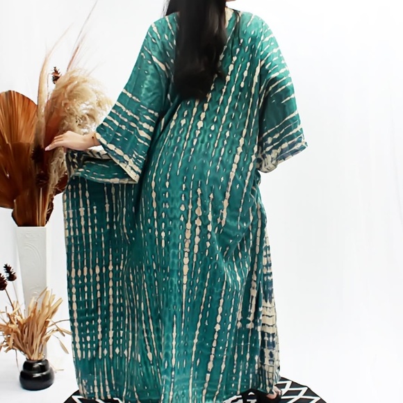 0118/ Hand Tie-Dye Rayon Caftan: Bohemian Maxi Dress, Resort Wear - Picture 7 of 15